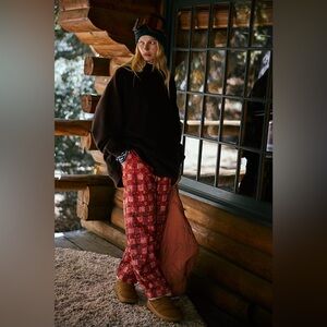 NWT Free People Movement Game Day Printed Pants- Meadow Red Combo